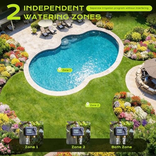 IPX5 Waterproof Automatic Watering Timer with Brass Input and Output, Rain Delay, Automatic and Manual Watering, Irrigation Timer for Garden Lawn