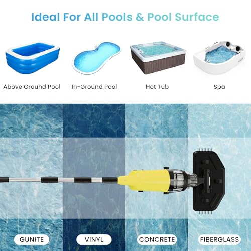 Hushlight Cordless Pool Vacuum Cleaner, Handheld Rechargeable Above Ground Pool Vacuum Cleaner, 20 gallons/min Powerful Suction for Debris Cleaning（Light Yellow）