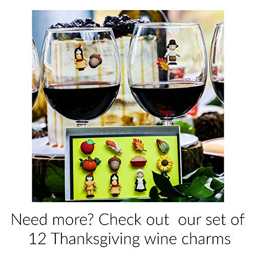 Fall Wine Charms - Magnetic Glass Markers Perfect for Autumn and Thanksgiving Set of 6 by Simply Charmed