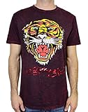 Ed Hardy Men's T Shirt Tiger, Burgundy Mineral, X-Large