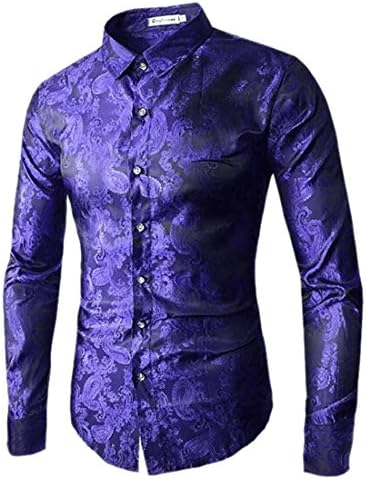 Paixpays Men's Cotton Long Sleeve Vintage Slim Fit Button Down Dress Shirt