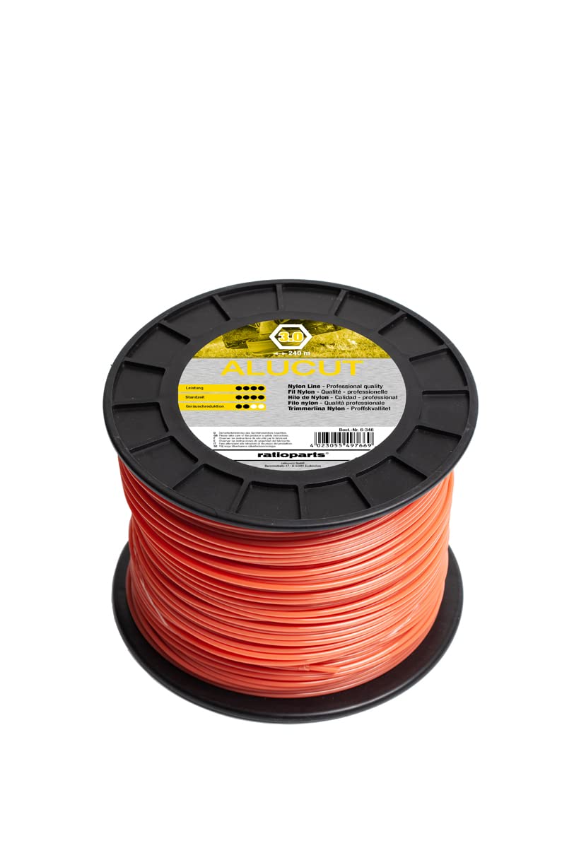 Ratioparts Nylon Thread 3.0 mm Aluminium Cut 240 m Grass Trimmer Line Hexagonal Trimmer Line Orange