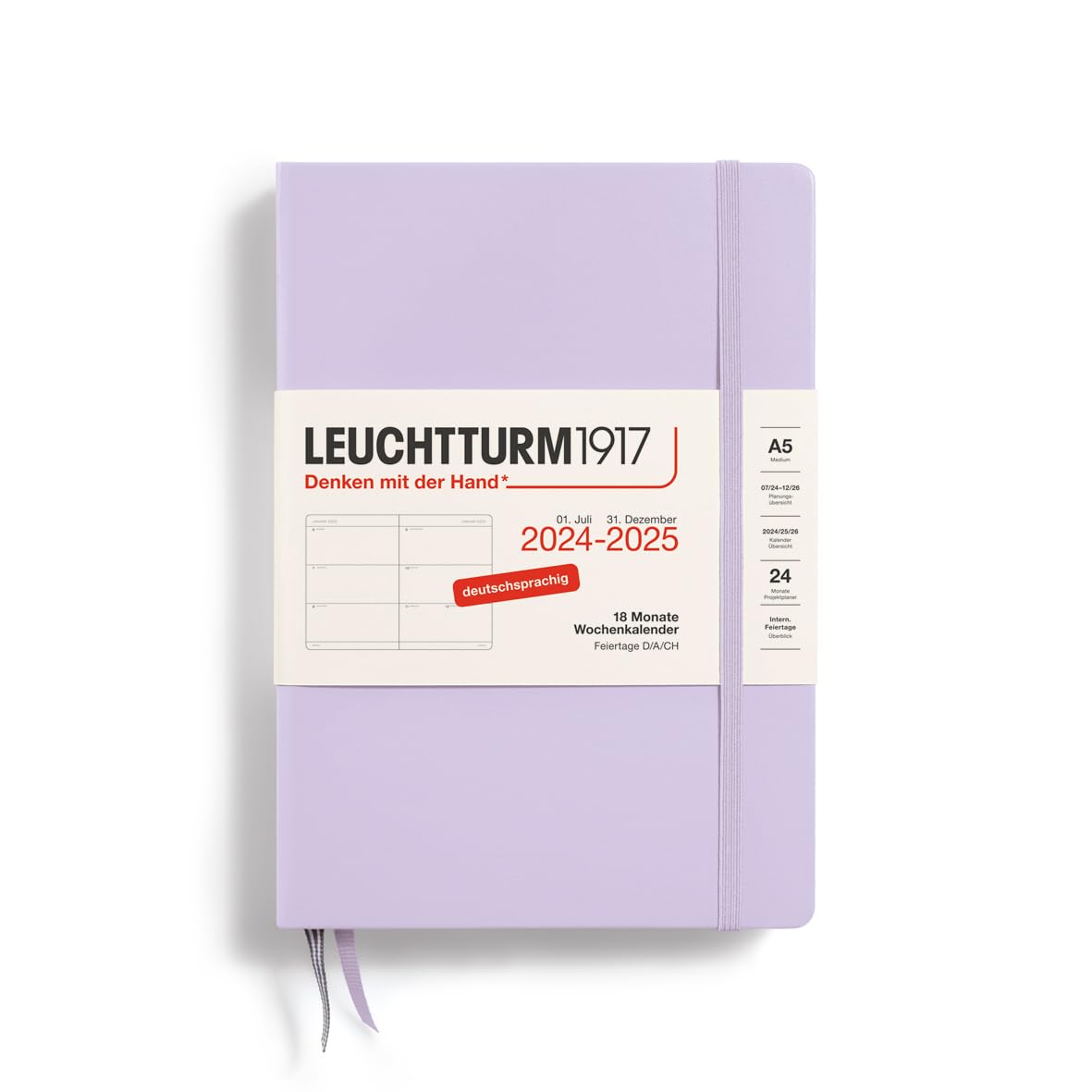 LEUCHTTURM1917 370626 Weekly Planner 2025, Medium A5 Hardcover - 18-Month Planner, 80 g, Lined - Lilac — image 1