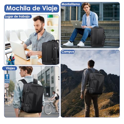 Viaje de Mochila al Vacío con Bombas Aire Eléctricas, 36-55L Expandible, Separación húmeda y seca, con Bolsa de Aire Antirrobo para Viajes