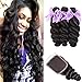 Brazilian 8A Loose Wave 3 Bundles with Closure Virgin Human Hair Bundles with 4x4 Free Part Closure Unprocessed Virgin Human Hair Natural Black(16 18 20+14)