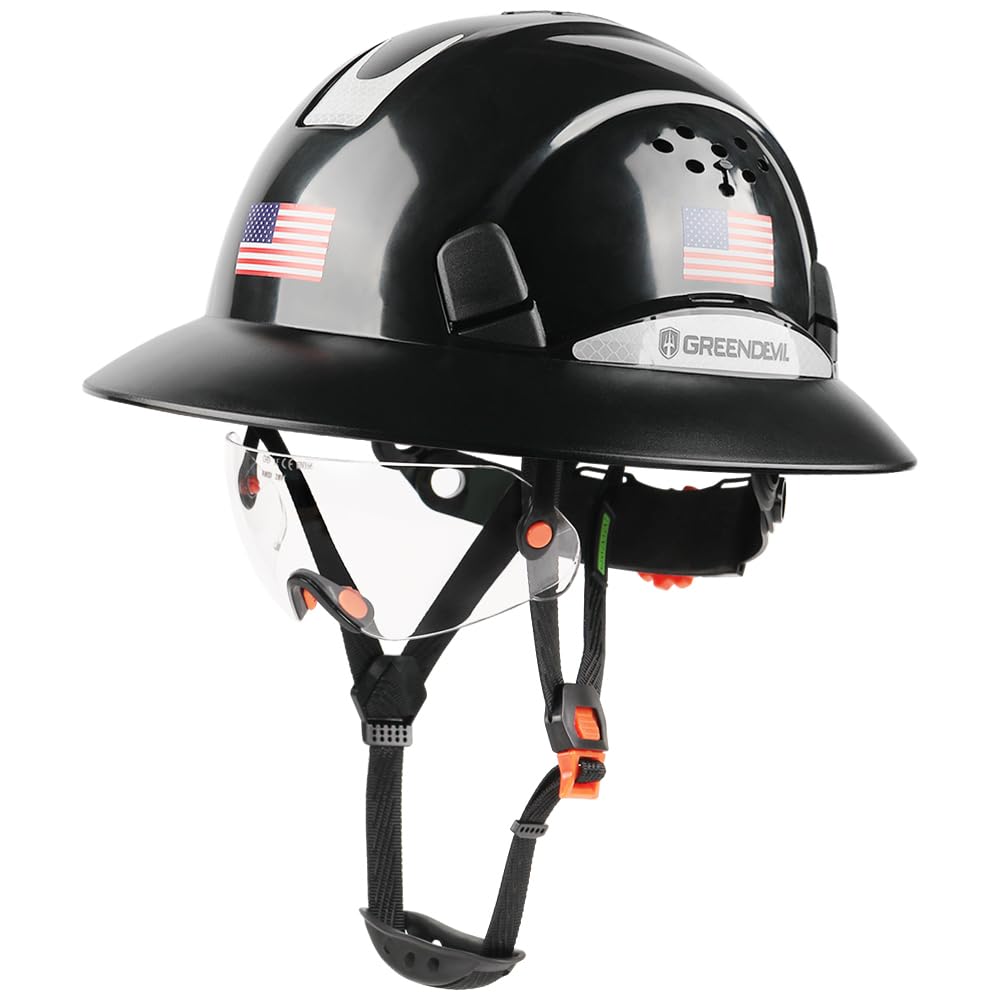 Photo 1 of Full Brim Hard Hat with Built-in Visor Vented Construction Safety Helmet OSHA Approved Cascos De Construccion Work Hardhats Helmets with Cooling Towel for Men&Women Adjustable Ratchet Suspension
