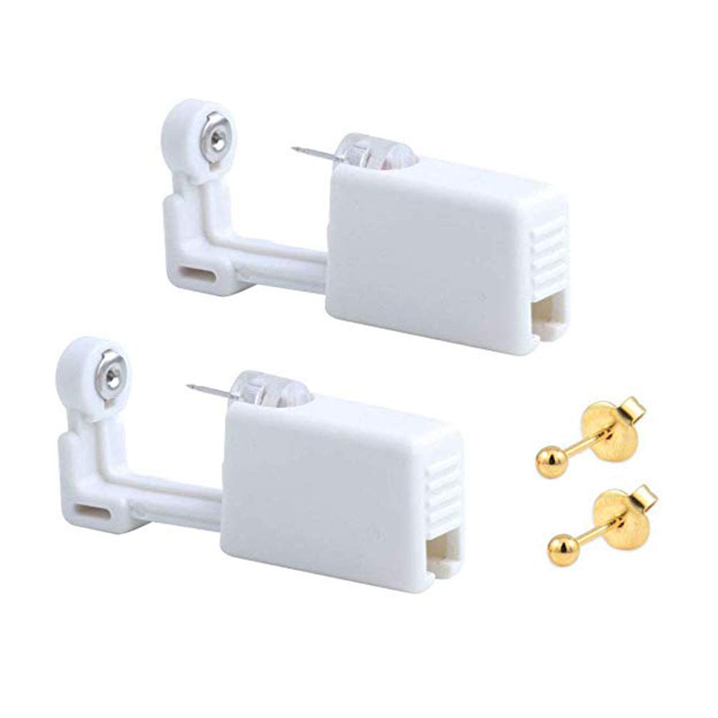 2 Pack Self Ear Piercing Gun Earring Disposable Ear Stud Gun Kit Sterile No Pain Ear Piercing Gun Kit Tool (Gold Ball)