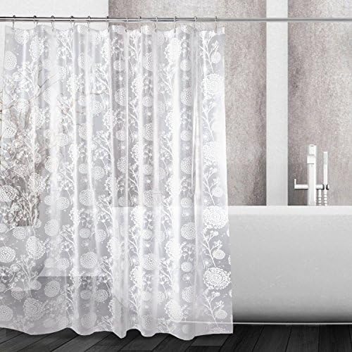 Mooxury Waterproof Shower Curtain Liner, White Flower EVA Shower Curtains with Hooks for Bathroom, 72x72 Inch