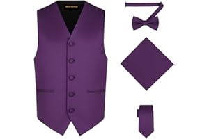 Oliver George 4pc Men's Solid Formal Suit Waistcoat Tuxedo Dress Vest Necktie Bowtie Handkerchief Set for Suit or Tuxedo