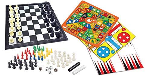 LEXiBOOK 8-in-1 Games Set, Chess, Checkers, Backgammon, Chinese Checkers, Nine Men's Morris, Snakes & Ladders, Goose, Ludo, 2-6 Players, Ages 6+
