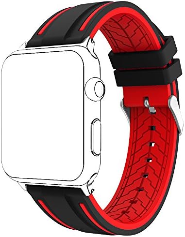 For Apple Watch Band, Copbis Silicone and Sport Replacement Straps Watch Wristband for Iwatch Bands (Red+Black, 42mm)