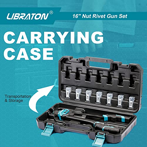 Libraton Professional Hand Riveter for Double Handle Threaded Inserts Kit, 16 Inch Rivet Nut with 70 Nuts and 7 Metric Mandrels, Easy to Replace