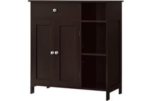 WEENFON Bathroom Cabinet, Floor Storage Cabinet with Doors and Shelves, Freestanding Coffee Bar Cabinet with Drawer, for Living Room, Bedroom, Bathroom, Kitchen, Espresso