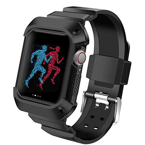 Kaome Compatible for Apple Watch Series 4 44mm Case, with Apple Watch Band 44mm, 360 Angle iWatch Sides and Screen Protector, Strengthened Flexible TPU Made-Black