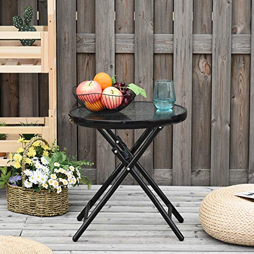 Outsunny Gartentisch Beistelltisch Bistrotisch mit Glasplatte rund klappbar Metall Ø45 schwarz – Bild 3