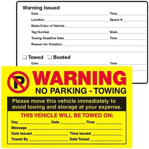WARNING, NO PARKING - TOWING, No-Parking Stickers (PK2052FY), 8" x 5", Scrape to Remove - PACK OF 60