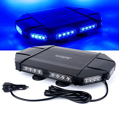 Xprite Black Hawk Mini 18" Professional Blue LED Stealth Low Profile Law Enforcement and Security Magnetic Roof Top Strobe Light Bar