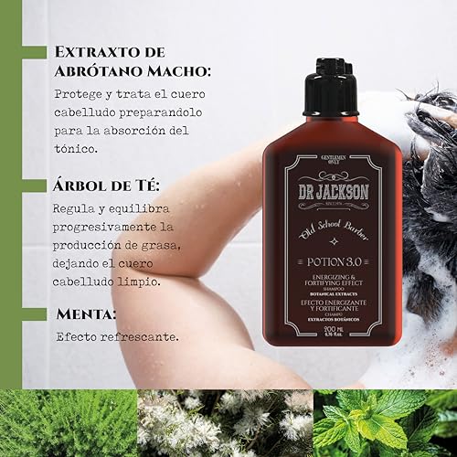 DR. JACKSON Men's Shampoo 200 ml Daily Use 3 in 1 Anti-Dandruff Shampoo, Oily Hair Shampoo and Beard Shampoo Man with Hair Conditioner Effect. Shampoo without Sulfates or Parabens Revitalizing.