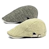 Qossi 2 Pack Men's Cotton Flat Cap Ivy Gatsby Newsboy Hunting Driving Hat