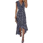GRECERELLE 2025 Women's Spring Summer Boho Floral Print V-Neck Faux Wrap Maxi Dress for Wedding Guest, Graduation, Party