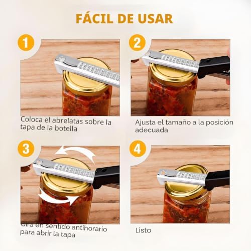 Abridor de latas manual ajustável, abridor de frascos em aço inoxidável, abridor de latas ajustável para mãos fracas Crianças, idosos, mulheres, pretos