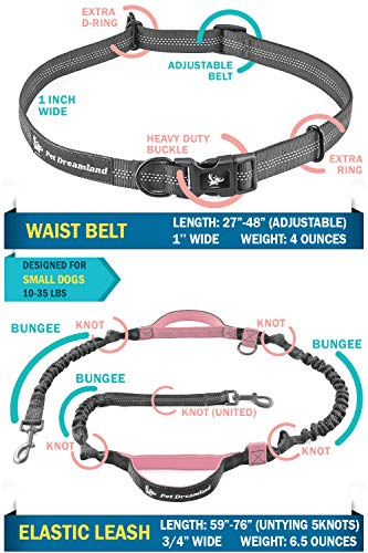 Pet Dreamland Running Dog Leash for Small Dogs - Walking Hiking Training - Extra Long Bungee Dog Lead - Reflective Leashes for Small Dogs (Grey & Pink)