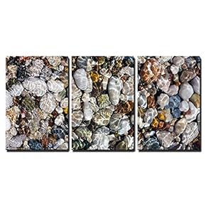 3 Piece Canvas Wall Art - Colored Pebbles Under Water at The Coas of Mediterranean Sea Close-Up - Modern Home Art Stretched and Framed Ready to Hang - 16"x24"x3 Panels