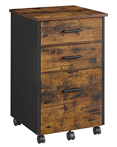 VASAGLE File Cabinet, Mobile Office Cabinet with 2 Small Fabric Drawers and 1 Large Drawer, Filing Cabinet with Wheels, for Office, Study, Bedroom, Living Room, Rustic Brown and Black UOFC046B01