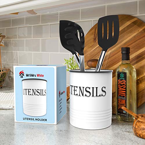 Utensil Holder Large Kitchen Utensil Crock Cooking White and Black