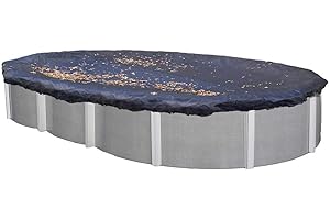 IN THE SWIM Swimline Heavy Duty 18 by 33 Foot Oval Laminated Plastic Woven with Thick Polyethylene Stitching Winter Pool Cover for Above Ground Pools, Blue