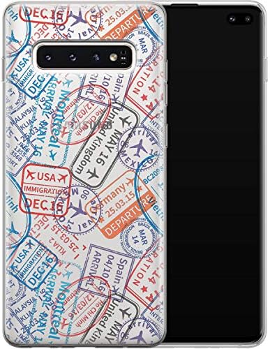 Ufola Case for Samsung Galaxy S10 Plus 10e Note 10 5G 9 S9 S8 Clear Lightweight Cover Print Flexible Gift TPU Design Soft Smooth Slim Fit Pattern Cute Adventure Passport Stamps Colorful Travel Voyage