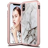 LEAPTECH Hybrid iPhone Xs Max Case, Marble Pattern 3 in 1 Heavy Duty Shockproof Fit TPU and Hard PC Protective Armor Phone Case Cover Compatible for iPhone Xs Max (2018) 6.5 inch (Off-White)