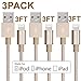iPhone Charger, GOOLEEN 3pack 3FT Nylon Braided 8pin Lightning to USB Sync and Charging Cable Cord for iPhone 7/7 plus, SE 6s plus, 6s, 6 plus, 6, iPad Pro, Air, iPad mini, iPod nano, touch - Gold