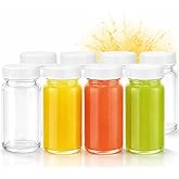 Juice Shot Bottles Set - Wide Mouth for Juicing, Beverage Storage, Liquids, 2 oz, Clear Small Glass Bottles with White Caps, Reusable, Leak Proof, Jars (8 pack)