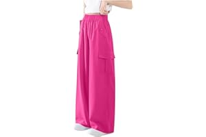 Girls Boys Cargo Pants High Waist Straight Leg Pants Elastic Waist Workout Joggers Kids Hiking Trouser Casual Pant
