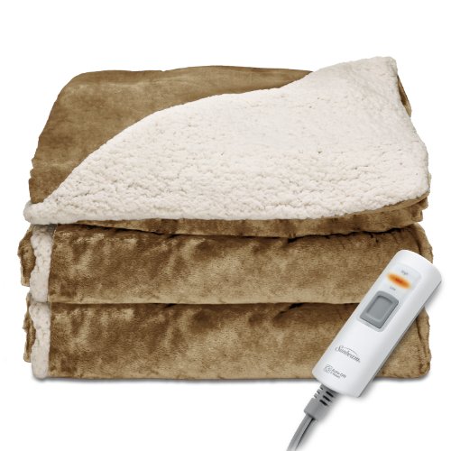 Sunbeam Reversible Sherpa/RoyalMink Heated Throw Blanket with EliteStyle II Controller, Honey, Sunbeam Reversible Sherpa/RoyalMink Heated Throw Blanket with EliteStyle II Controller, Honey,