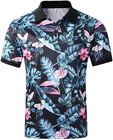 Hanmor Men's Casual Summer Cotton Regular Fit Short Sleeve Floral Printed Polo Shirts