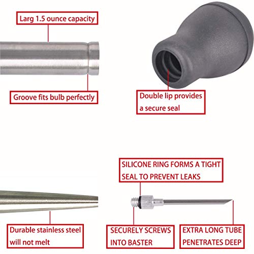 Home Servz 304 Stainless Steel Turkey Baster Syringe Injector Needle With Cleaning Brush- black Rubber Bulb
