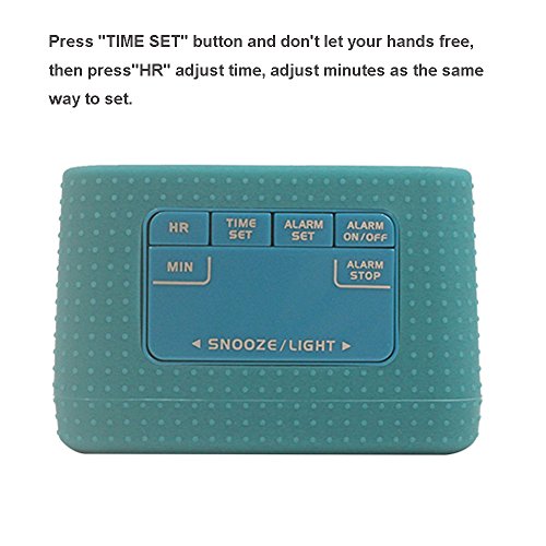 Digital Alarm Clock Table Electronic Clock with Rubber Case Display Time/Alarm, Snooze/Backlight, Adjustable Light Dimmer Battery Operated Bedside Desk/Shelf Clock, Gift for Kids/Teens/Home, Green - Thumbnail 7