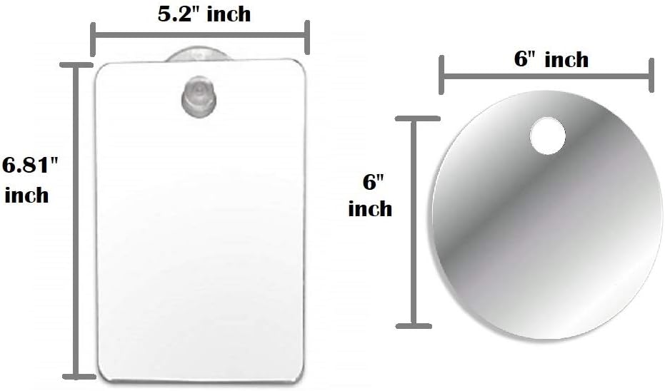 Q-BICS Fog Free Shower Shaving Mirror Rectangular and Round Shapes Set of 2 Just Hang On Wall Unbreakable Portable Traveling Shaving Mirror: Furniture & Decor