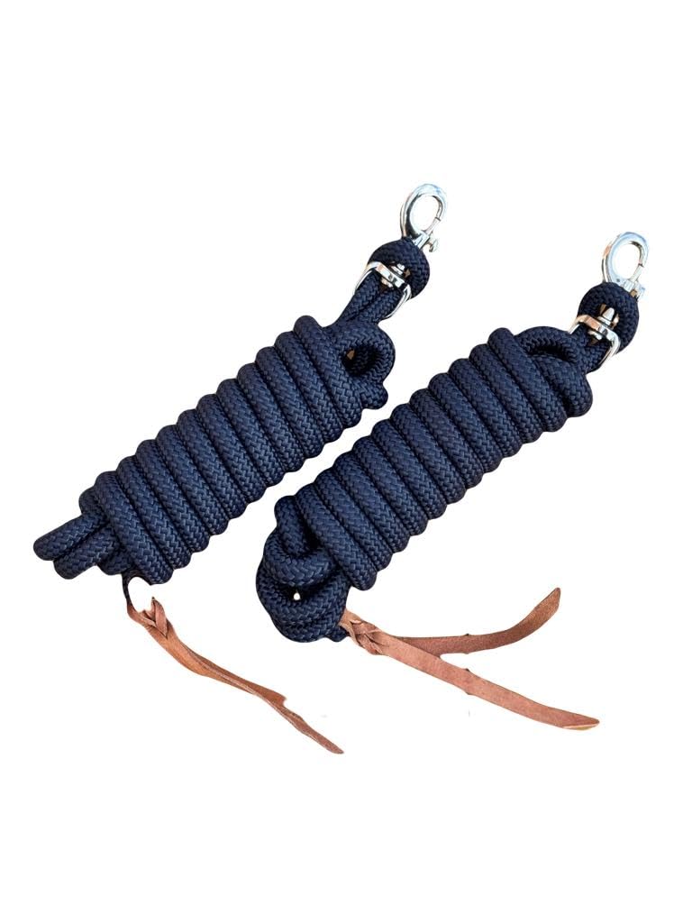 Equipride 14' Pack of 2 Poly Training Lead Rope with Leather Popper for Horses – 14 Foot Long and 5/8 inch Thick - Replaceable Heavy-Duty Bolt Snap-NAVY (Pack of 2)