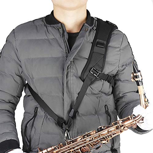 Gold Happy Professional Adjustable Harness Shoulder Black Sax Saxophone Belt Neck Strap for Saxophone Accessories