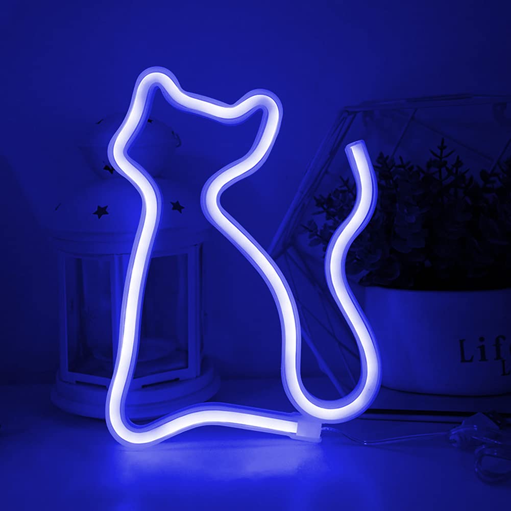Colording Neon Lights LED Cat Signs Wall Light Room Decor Night Lights for Children Baby Room Hose Bar Wedding Party Decoration-BLUE CAT