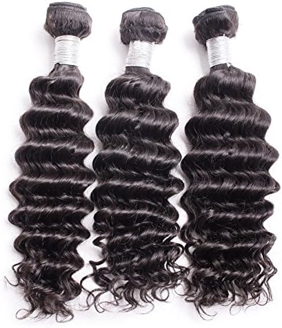 Stema Hair Brazilian Virgin Human Hair Extension Deep Wave 3 Bundles, Mixed Length 10''-30'', Grade 6A Natural Color, 3pcs 300g Per Lot (24'' 24'' 24''), Free Shipment