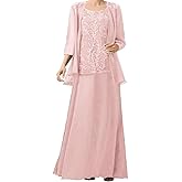 3/4 Sleeves Mother of The Bride Dress for Women Laces Appliques Chiffon Mother of The Groom Dress with Jackets