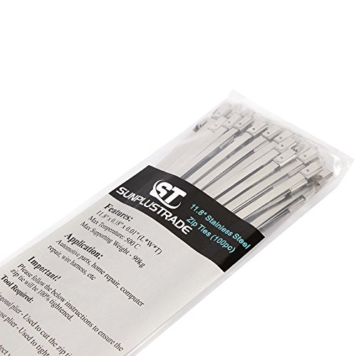 SunplusTrade-100pcs-118-Inches-Stainless-Steel-Exhaust-Wrap-Multi-Purpose-Locking-Cable-Zip-Ties