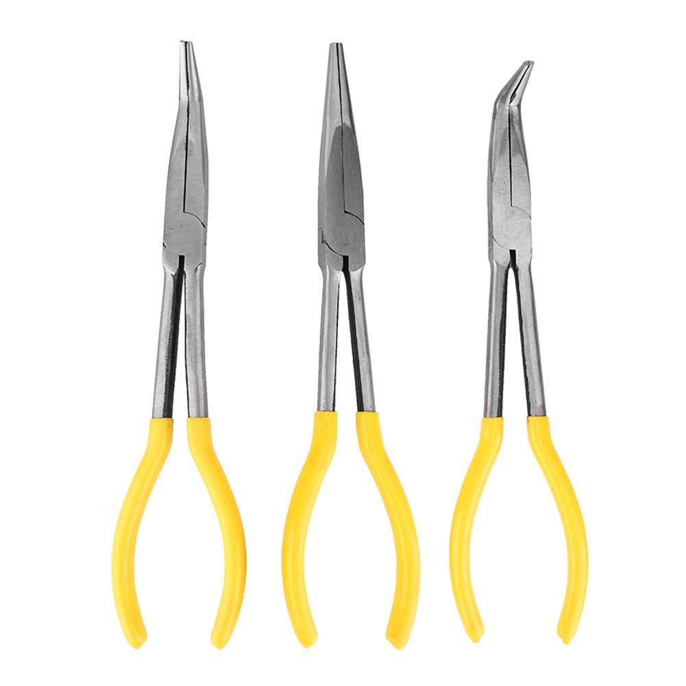 3 Pcs 11in Needle Nose Pliers Kit High Carbon Steel 45掳 90掳 Bending Tip Straight Tip Long Nose Pliers for Electricians Hand Tools Set Professional Mechanical Pliers