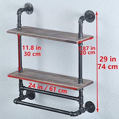 Womio Industrial Pipe Bathroom Shelves Wall Mounted with 2 Towel Bar