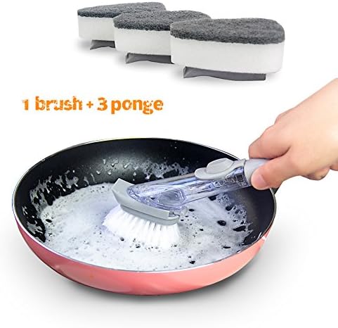 NiceMax 1Pcs Good Grips Soap Dispensing Dish Brush and Sponge Set -Bowl Pot Pan scrubber with handle Nylon Cleaning Cleaner Scrub Brush Dish Wand for Kitchen