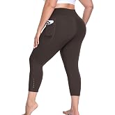 MEJING L-6XL Womens Plus Size Capri Yoga Pants with Pockets 21" Butter Soft | Reflective, Tummy Control, High Waist, Butter Soft, High Stretch, No See Through, Curvy Women, Compression Workout Leggings